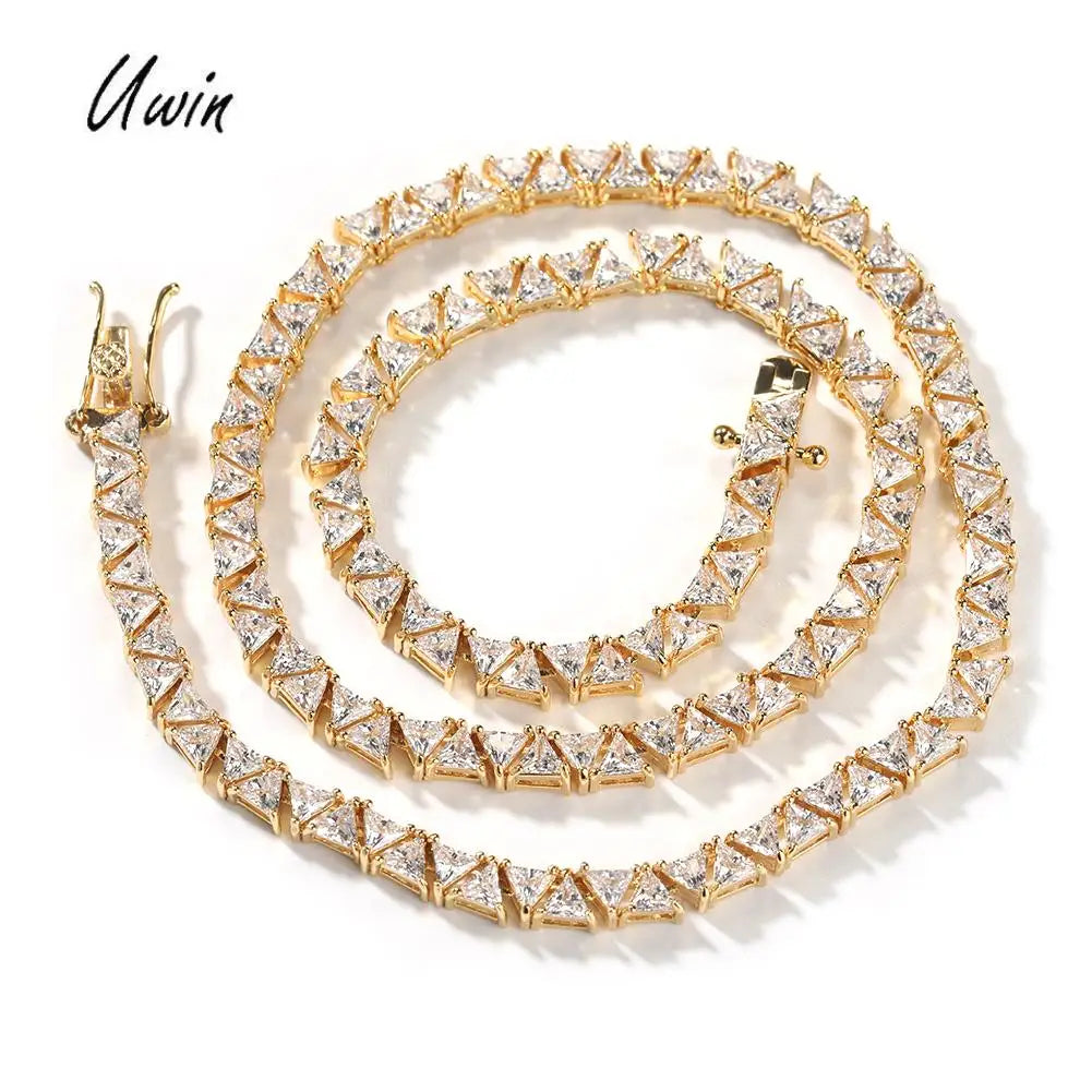 5MM Triangle Tennis Chain Brass Necklace with Zirconia Stones