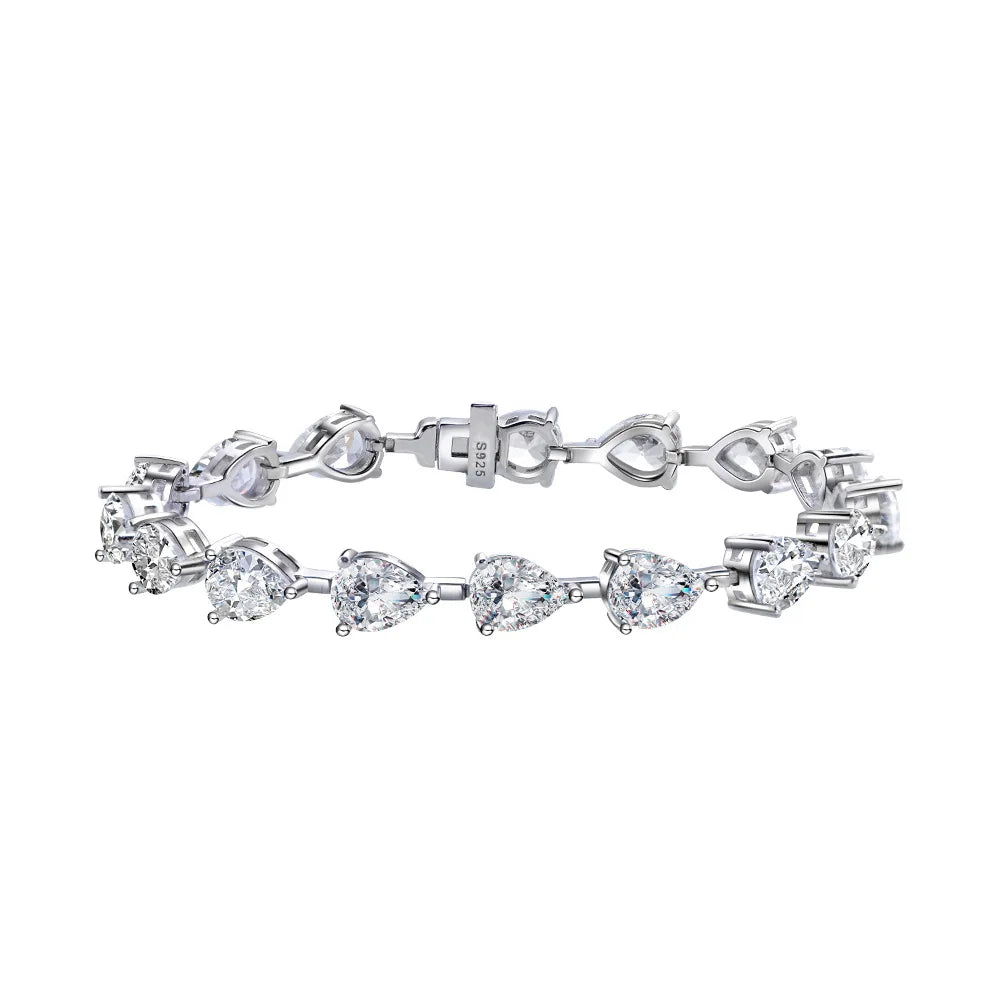 925 Sterling Silver Cubic Zirconia Pear Cut Tennis Bracelet for Women