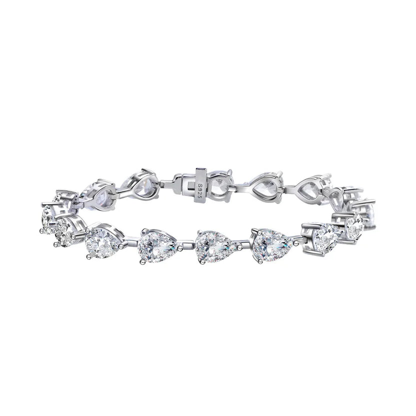 925 Sterling Silver Cubic Zirconia Pear Cut Tennis Bracelet for Women