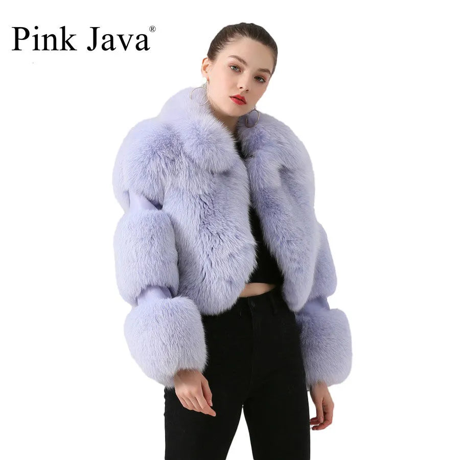 Pink Java QC19020  New Arrival Hot Sale  Real Fox Fur Coat Genuine Fur Jacket Women Coat Winter Thick Fur Real Leather