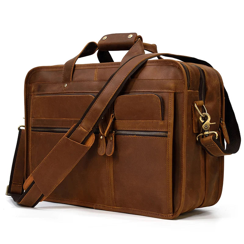 17.3 Inch Laptop Briefcase Genuien Leather Laptop Bag Business Travel Tote Bags Handbags for Men Male Large Brief Case Bag Retro
