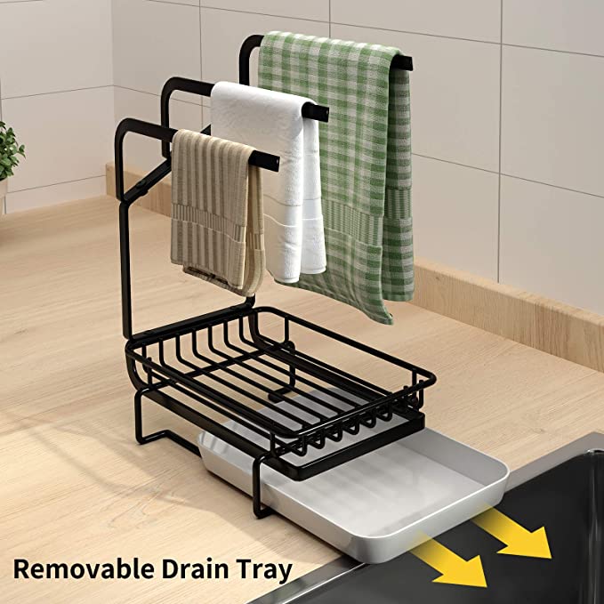 Black Coating Kitchen Towel Drainer Rack Organization Kitchen Sponge Holder for Kitchen Sink