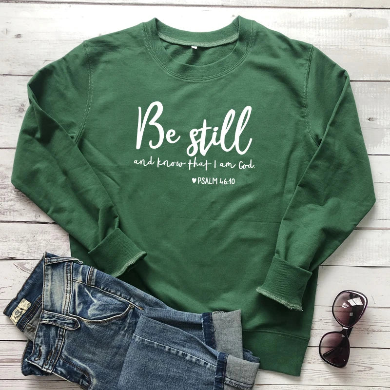 Modna odzież Bluza „Be Still and Know That I Am God” Psalm 46:10, 100% bawełna, religijna chrześcijańska bluza z kapturem, sweter z wyznaniem wiary