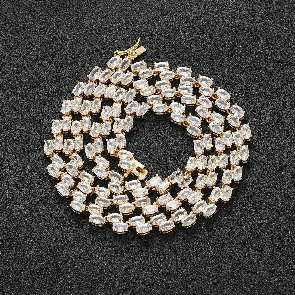 Brass CZ Tennis Chain Necklace with Cubic Zirconia for Men and Women