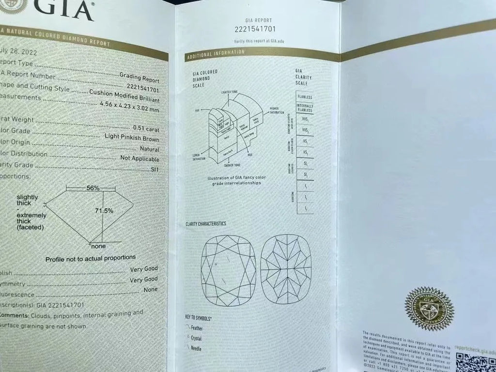 Pierścionek z certyfikowanym diamentem SGARIT, 18-karatowe złoto, diament naturalny o szlifie cushion, barwa jasny różowobrązowy, czystość SI1, 0,51 CT, zestaw pierścionków modułowych