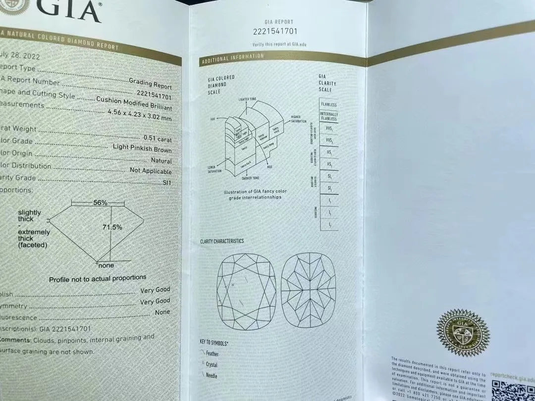 Pierścionek z certyfikowanym diamentem SGARIT, 18-karatowe złoto, diament naturalny o szlifie cushion, barwa jasny różowobrązowy, czystość SI1, 0,51 CT, zestaw pierścionków modułowych