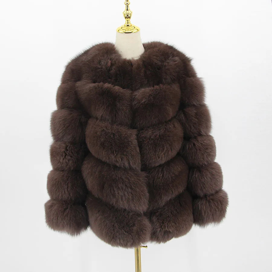 Pink Java QC8066  High Quality Women  Real Fox Fur Coat Wihter Warm Thick Fox Fur Jacket Genuine Fur  Short Coat Long Sleeves