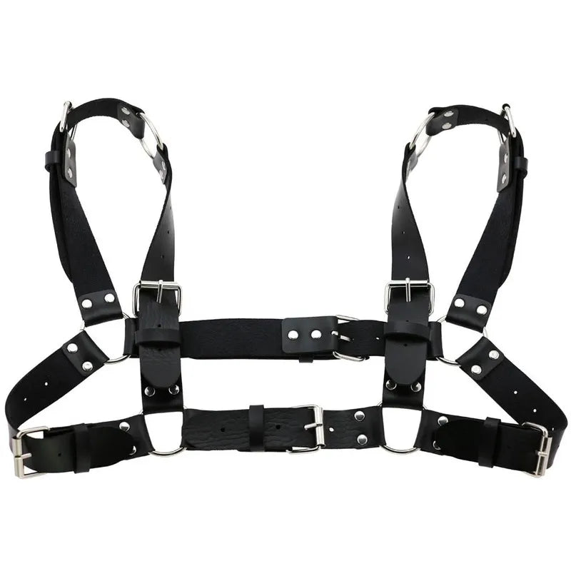Arnés de pecho punk sexy para mujer y hombre, cadena corporal de metal enjaulado ajustable, gargantilla de cuero sintético, collar llamativo para fiesta y clubwear