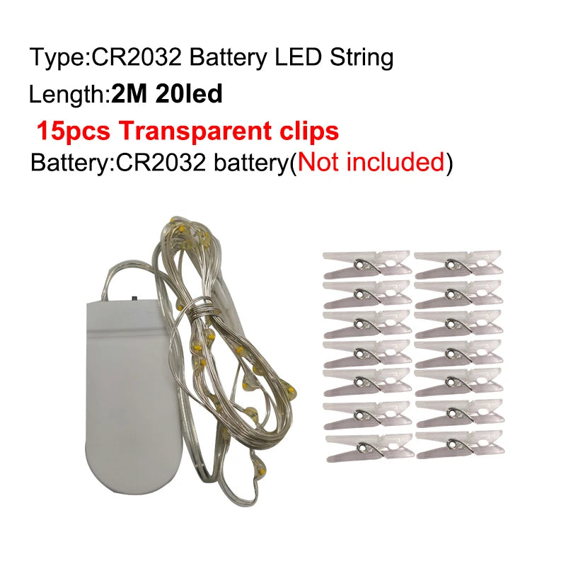 LED-ljusslinga med fotoklämmor 5M-10M USB- eller batteridriven