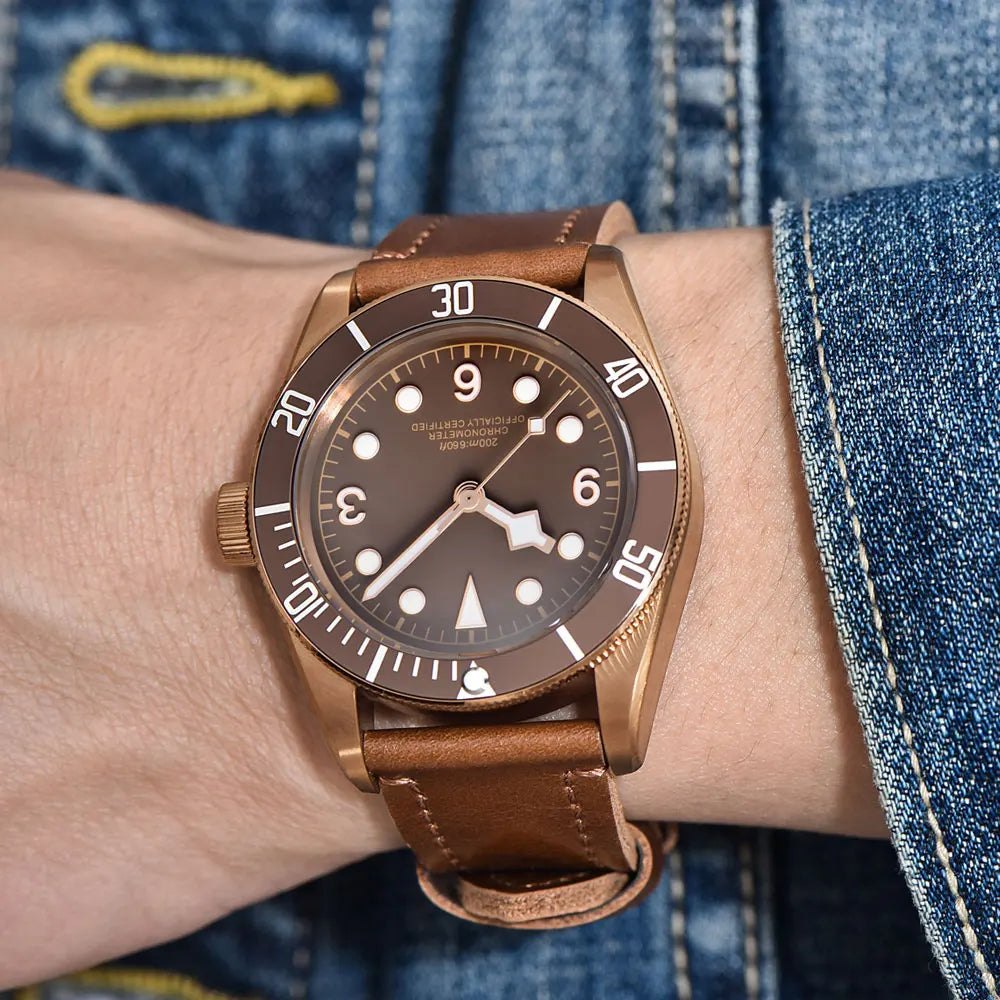 Custom Logo NH35A Miyota Sport 20ATM Watch PVD Coffee Bronze Case Sapphire Glass Luminous Deployant Clasp Deepwaterproof