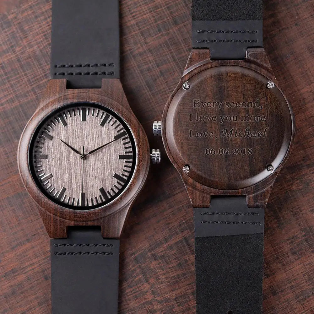 BOBO BIRD Wooden Quartz Watch for Men with Leather Band and Custom Engraving