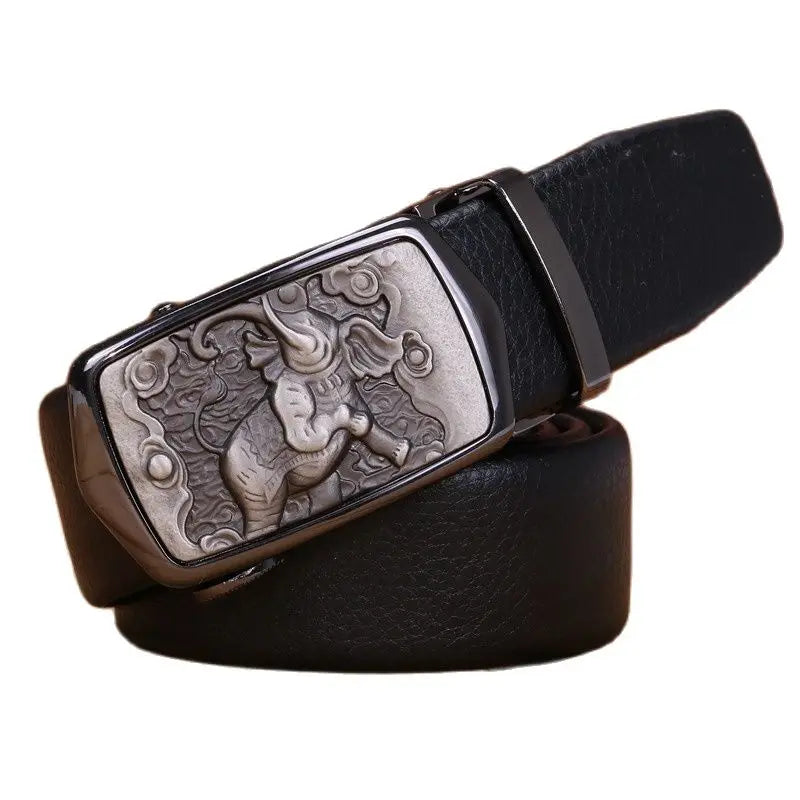 2020 New Arrival Belts Men High Quality Fiber Leather Automatic Buckle Elephant Dragon Chinese Stylish Fashion 140 Cm 150 160