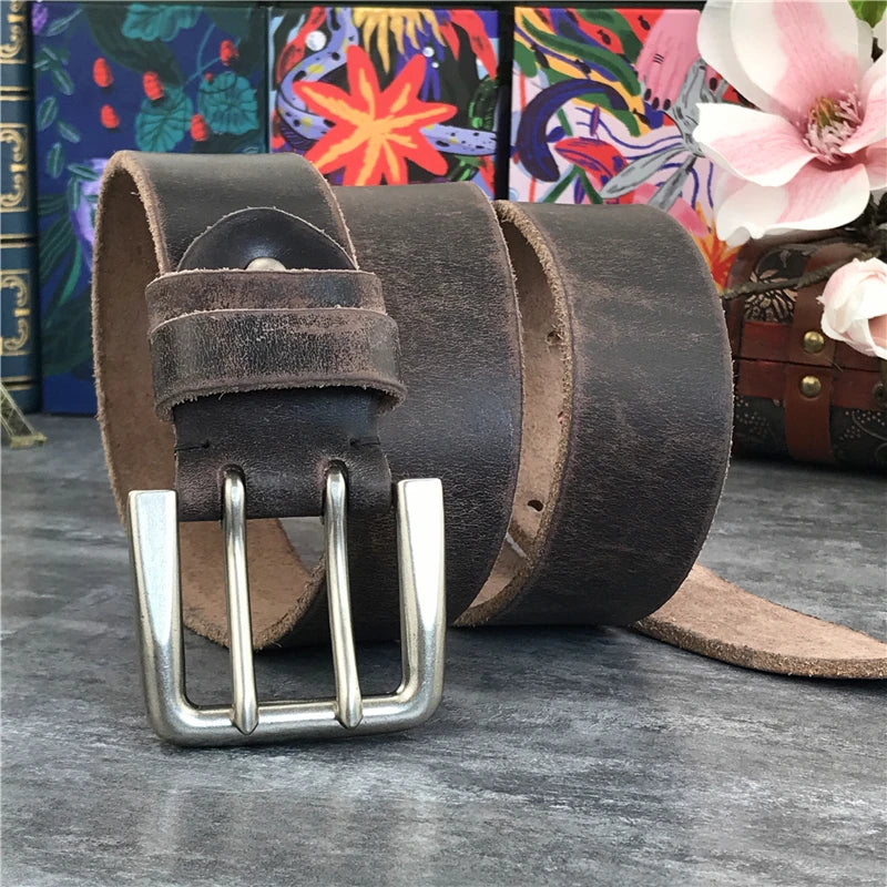 Super Wide 4.2CM Luxury Thick Genuine Leather Men Belt Double Buckle Belt Ceinture  Leather Belt Men Jeans Trouser Belt MBT0018