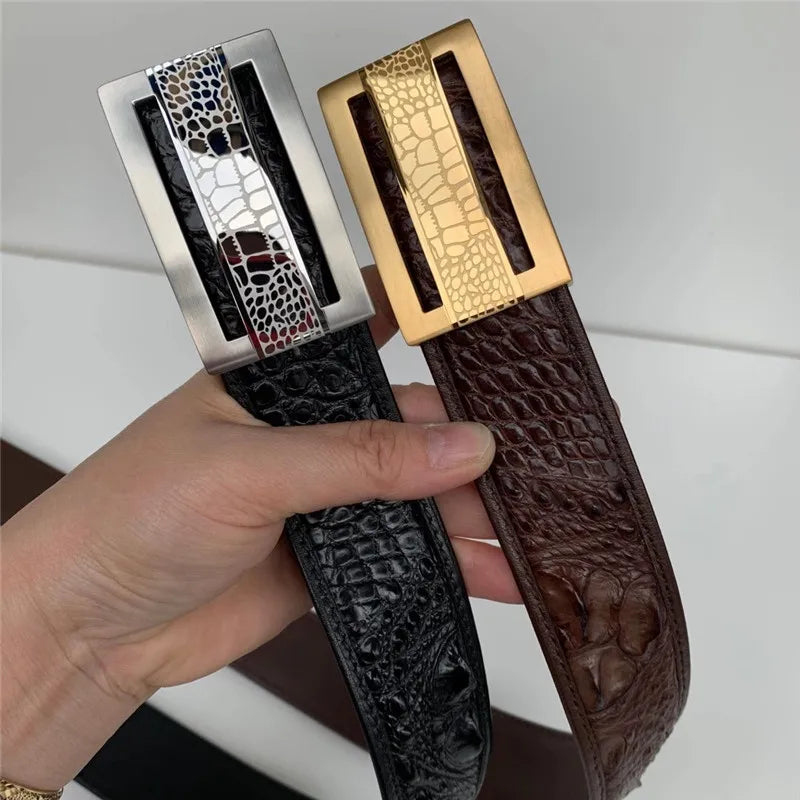 Genuine Crocodile Skin 3.5cm Wide Businessmen Waist Straps Authentic Real Crocodile Leather Stainless Steel Buckle Male Belts