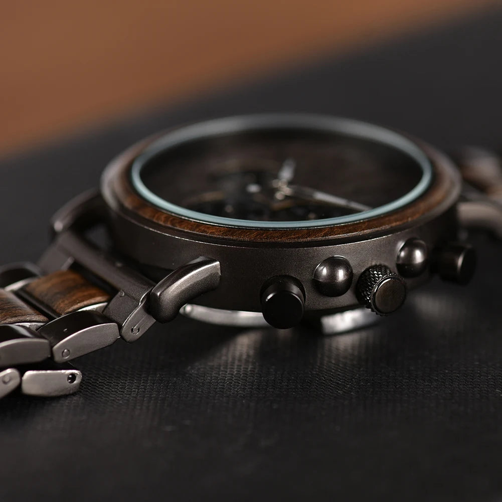 BOBO BIRD Wooden Watch Men's Quartz Wristwatch Military Chronograph Top Fashion Waterproof Clcok Great Gift Box Reloj Hombre