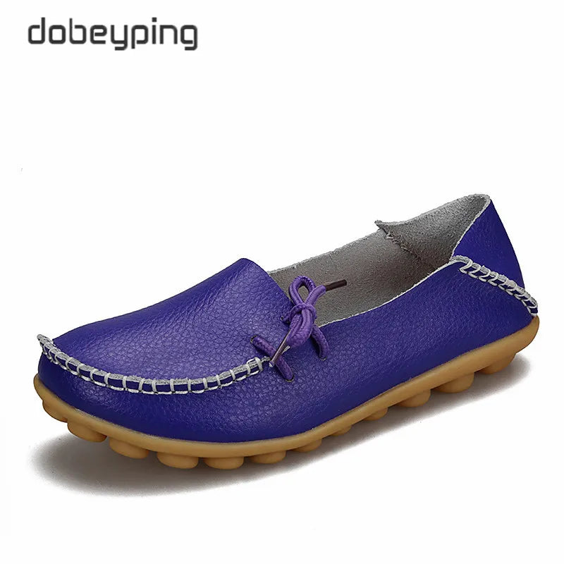 Nowe mokasyny damskie 2026 jesienne damskie loafersy buty ze skóry naturalnej wsuwane baleriny z kokardką buty damskie rozmiar 35-44