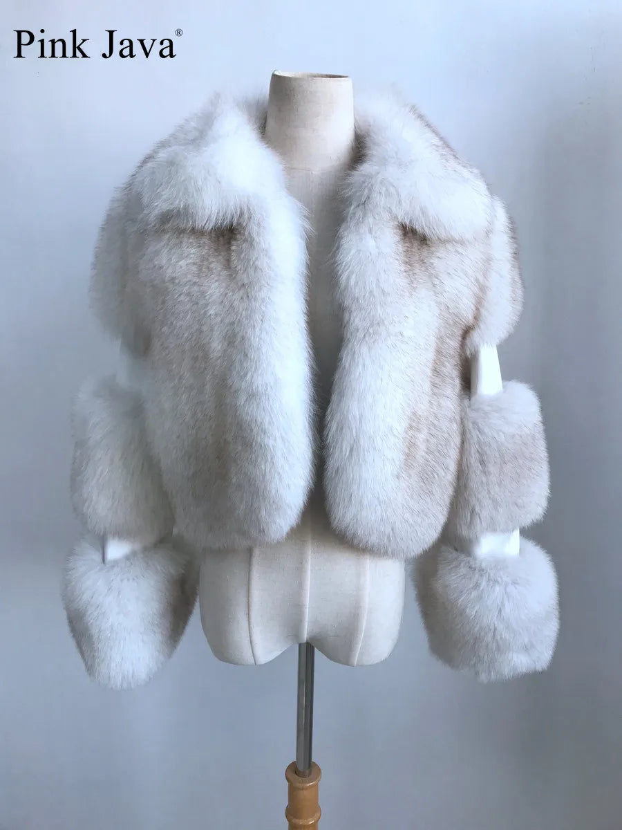 Pink Java QC19020  New Arrival Hot Sale  Real Fox Fur Coat Genuine Fur Jacket Women Coat Winter Thick Fur Real Leather