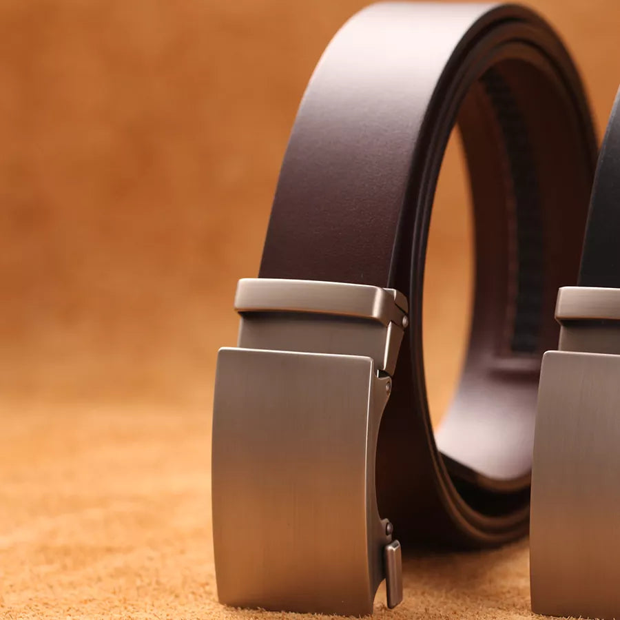 Genuine Cow Leather Automatic Belt for Men Formal Automatic Buckle Belt Genuine Leather Mens Business Strap