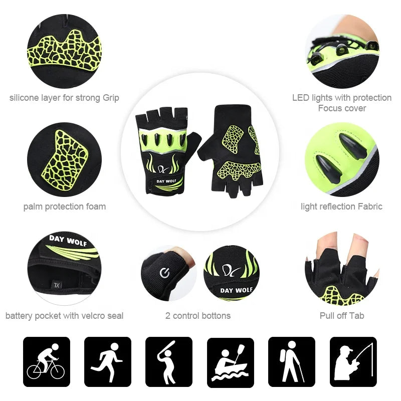 Guantes de pesca LED sin dedos, impermeables, con pantalla táctil y linterna