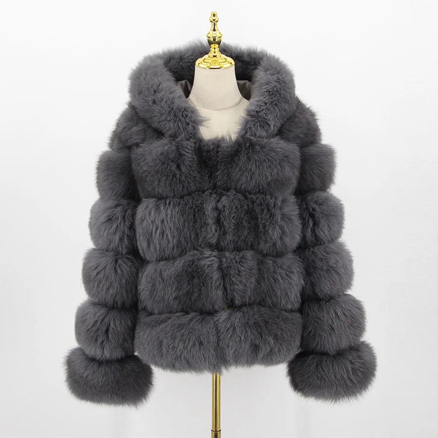 Pink Java QC8143 New Arrival Women Coat Winter Real Fox Fur Coats Hood Jacket Natural Fur Clothes Hot Sale High Quality