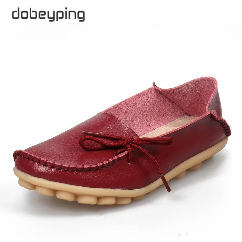 New Moccasins Women Flats 2026 Autumn Woman Loafers Genuine Leather Female Shoes Slip on Ballet Bowtie Women's Shoe Size 35-44