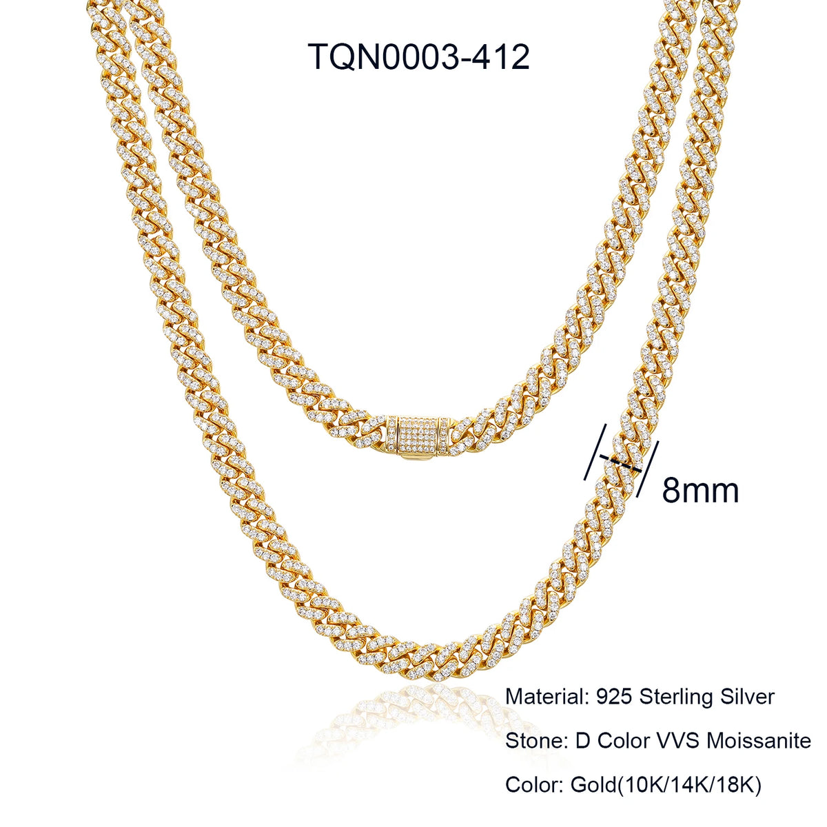 Collar de cadena cubana de Miami para hombre, joyería fina de hip hop, plata de ley 925, 6mm-20mm, con diamantes de moissanite VVS helados