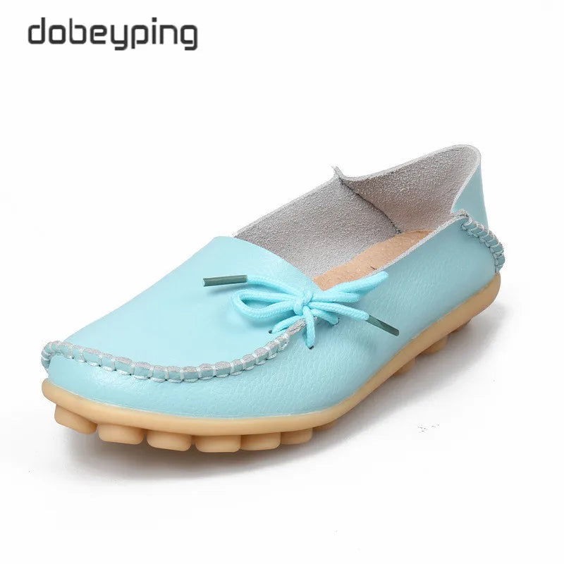 New Moccasins Women Flats 2026 Autumn Woman Loafers Genuine Leather Female Shoes Slip on Ballet Bowtie Women's Shoe Size 35-44