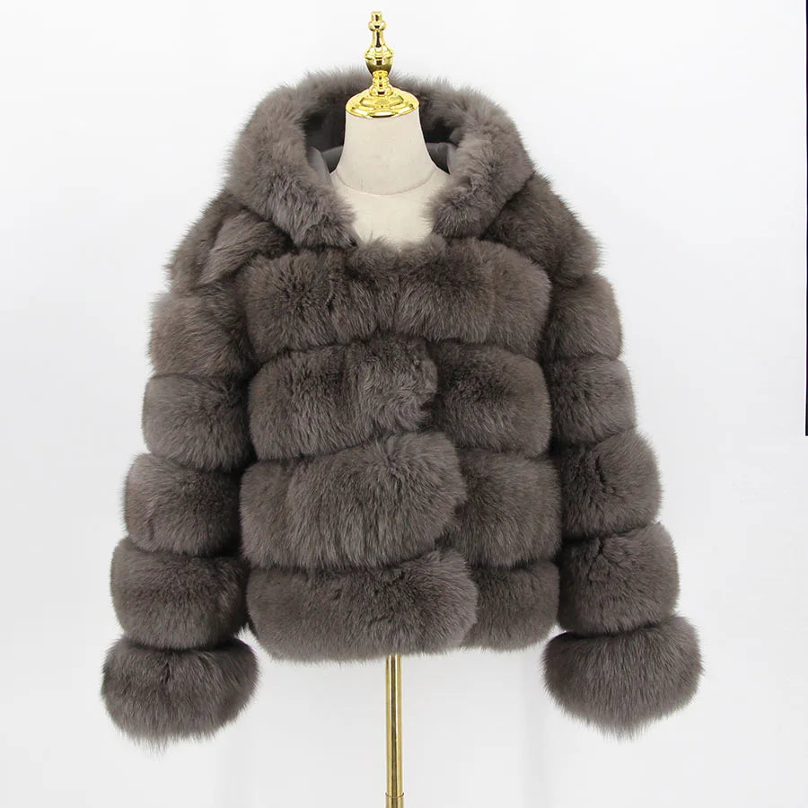 Pink Java QC8143 New Arrival Women Coat Winter Real Fox Fur Coats Hood Jacket Natural Fur Clothes Hot Sale High Quality