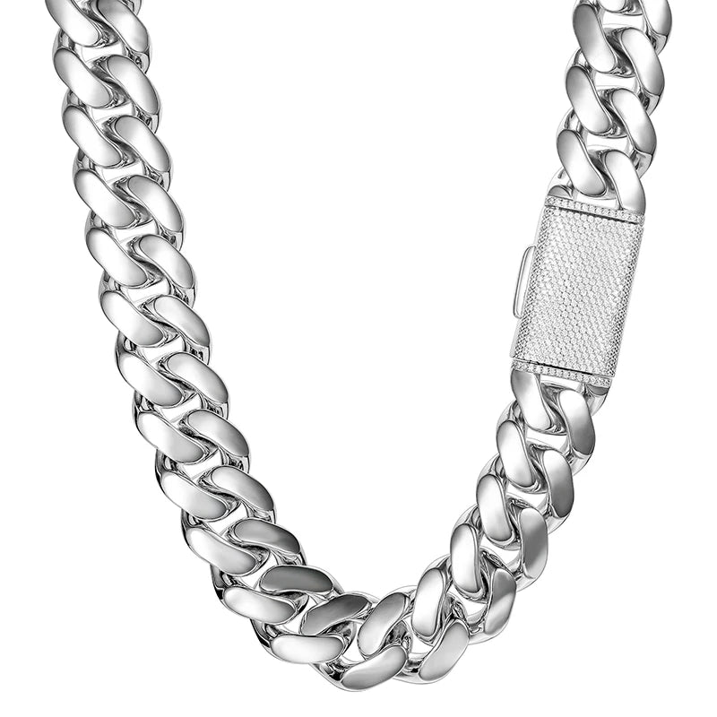 Collar de cadena cubana Miami para hombre, estilo hip hop, 20 mm, plata de ley, circonita moissanita VVS, estilo "iced out" con cierre de caja, para dropshipping