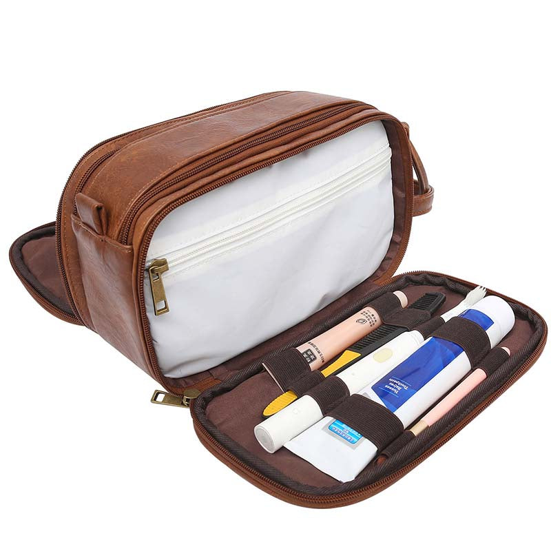 Cosmetic Leather Toiletry Bag for Men Hanging Travel Toiletry Organizer for Toiletries Accessories
