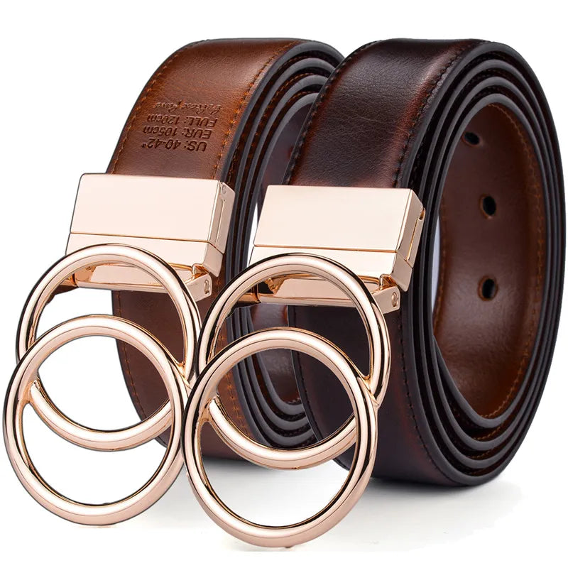 Women Leather Reversible Belt Double O Ring Rotate Buckle Two Side Waist Jeans Dress by Beltox Fine