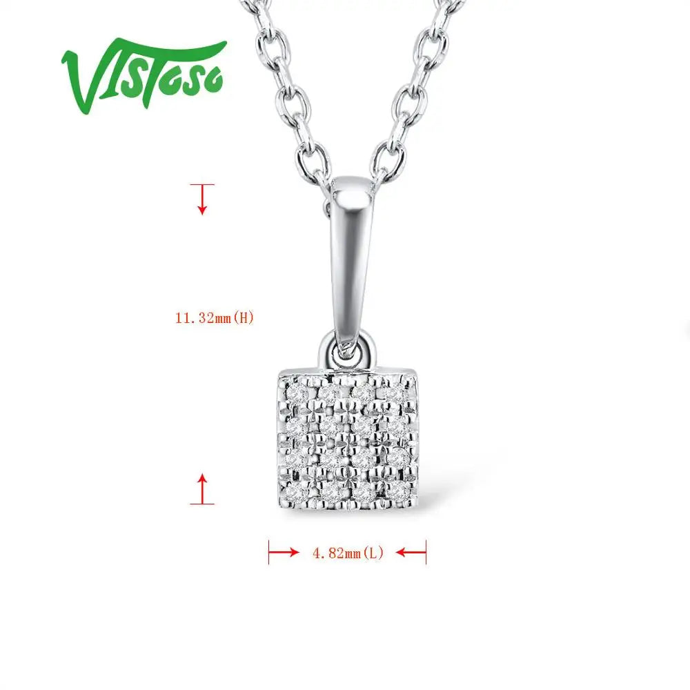 VISTOSO Guldhänge för kvinnor Äkta 14K & 9K Roséguld Vitt guld Gnistrande diamant Enkelt fyrkantigt hänge Bröllopssmycken