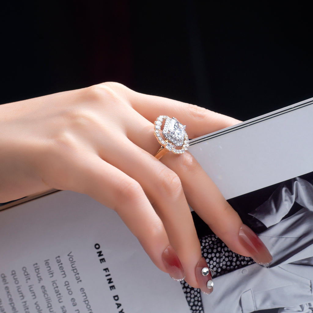Messi Jewelry MSR-833 14k Solid Gold 3.12ct Radiant Cut  Lab Diamond Women Jewelry Ring Luxury  Style