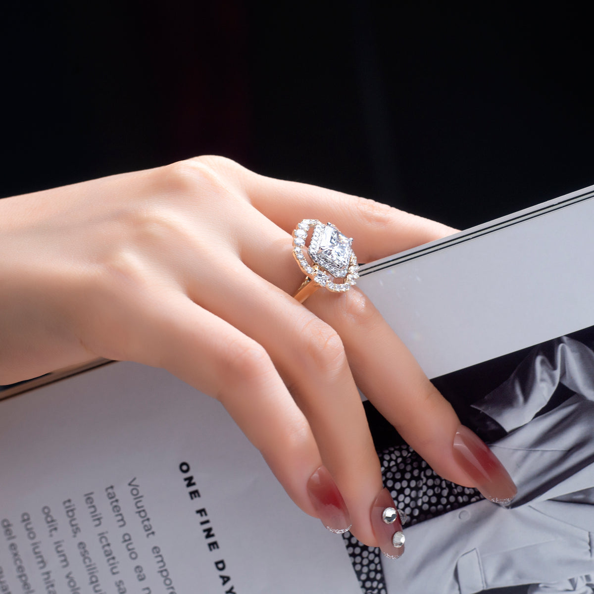 Messi Jewelry MSR-833 14k Solid Gold 3.12ct Radiant Cut  Lab Diamond Women Jewelry Ring Luxury  Style