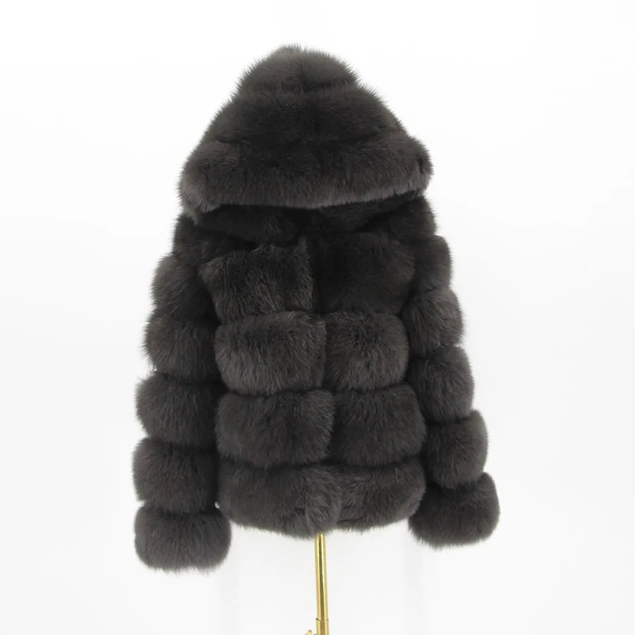 Pink Java QC8143 New Arrival Women Coat Winter Real Fox Fur Coats Hood Jacket Natural Fur Clothes Hot Sale High Quality