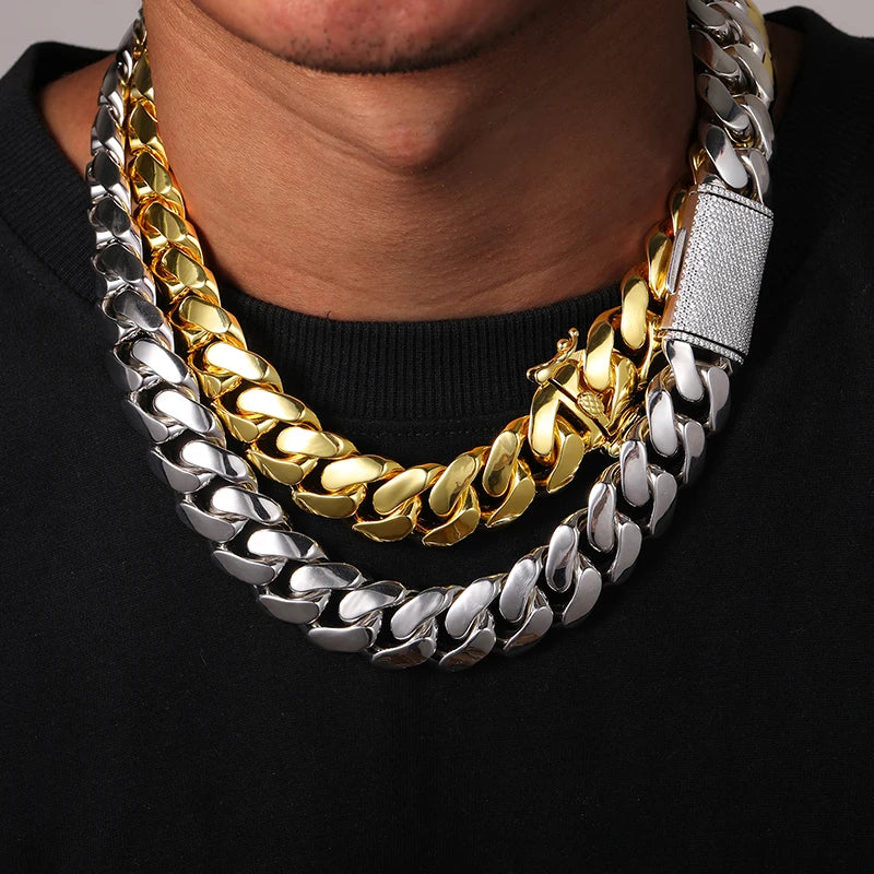 Collar de cadena cubana Miami para hombre, estilo hip hop, 20 mm, plata de ley, circonita moissanita VVS, estilo "iced out" con cierre de caja, para dropshipping