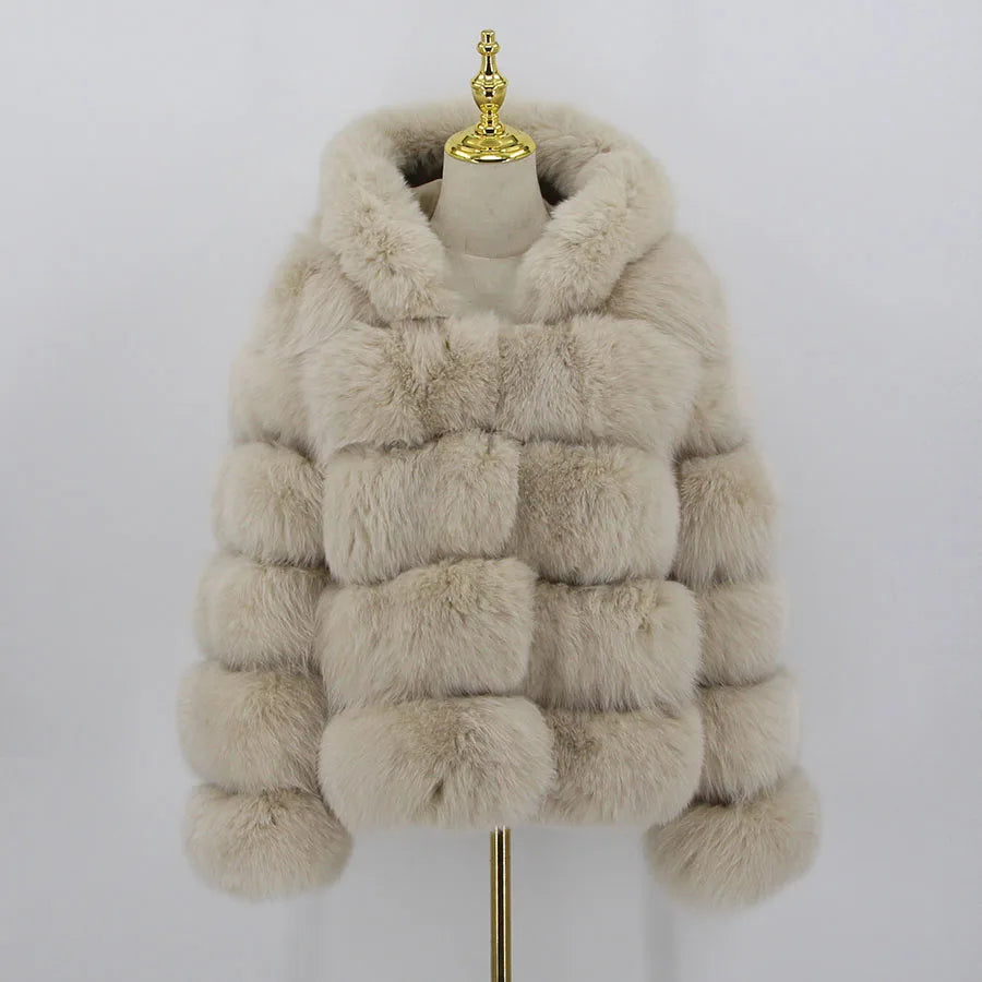 Pink Java QC8143 New Arrival Women Coat Winter Real Fox Fur Coats Hood Jacket Natural Fur Clothes Hot Sale High Quality