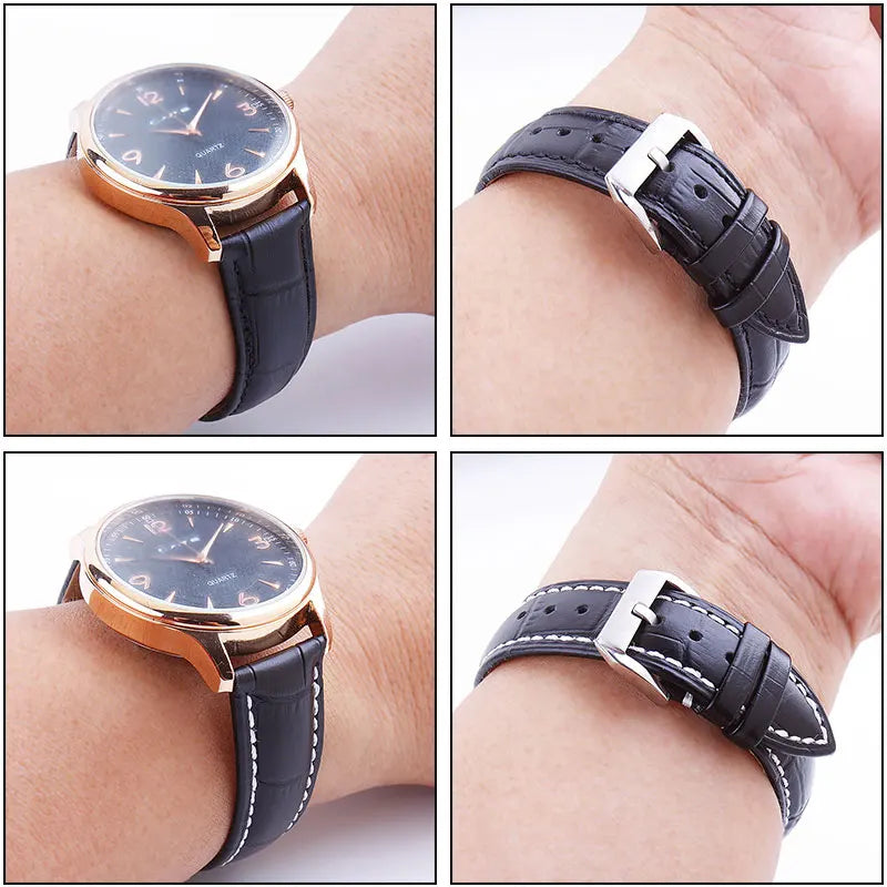 Correa de reloj UTHAI Z20 con patrón de cocodrilo, 14 mm, 16 mm, 18 mm, 20 mm, 22 mm, 24 mm, con hebilla de metal plateado, correa para reloj de mujer y hombre