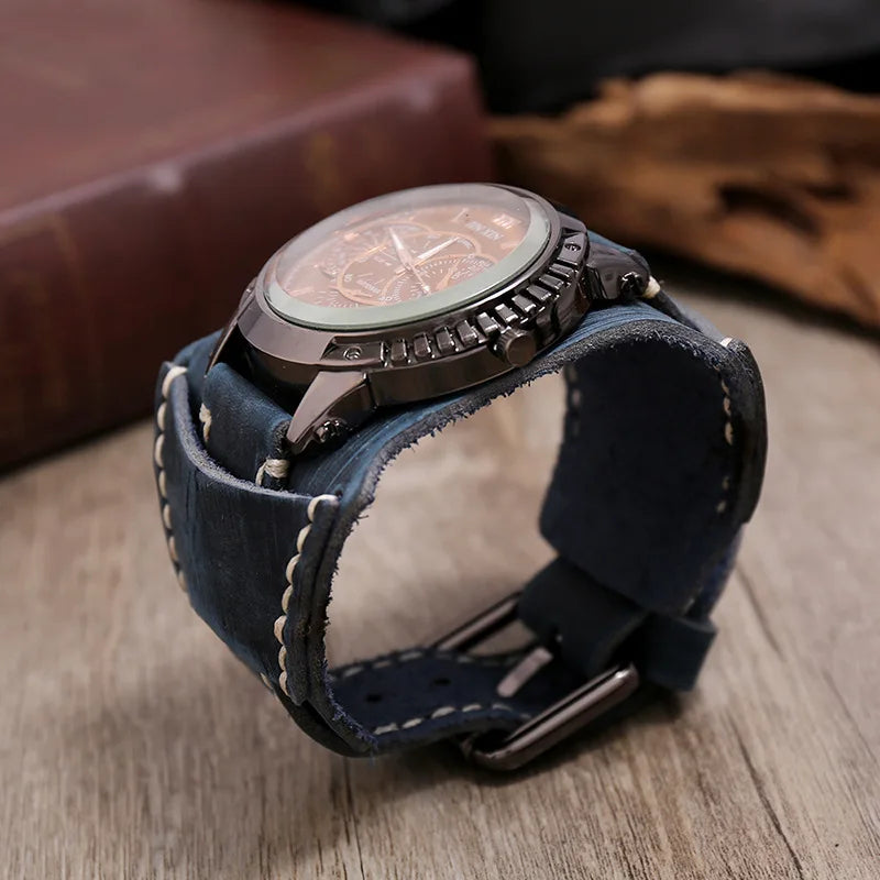 Nuevo reloj de moda para hombre, reloj de cuarzo de lujo con esfera grande para parejas, reloj deportivo con pulsera punk de cuero auténtico, regalo para hombre