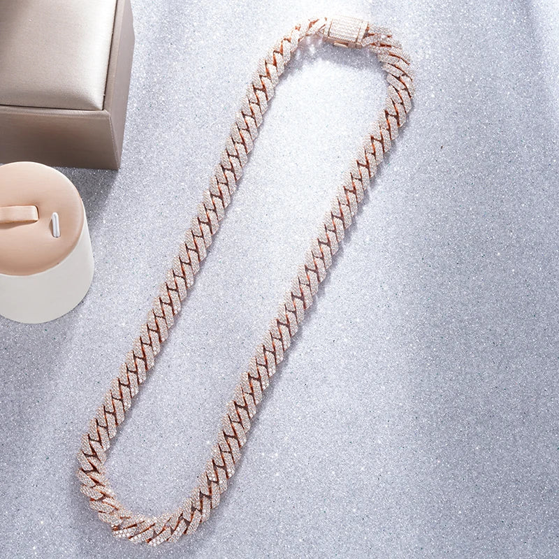 Collar de oro de 14k Starsgem, joyería personalizada, cadena de eslabones cubanos con moissanita redonda, collar de oro macizo de 14k