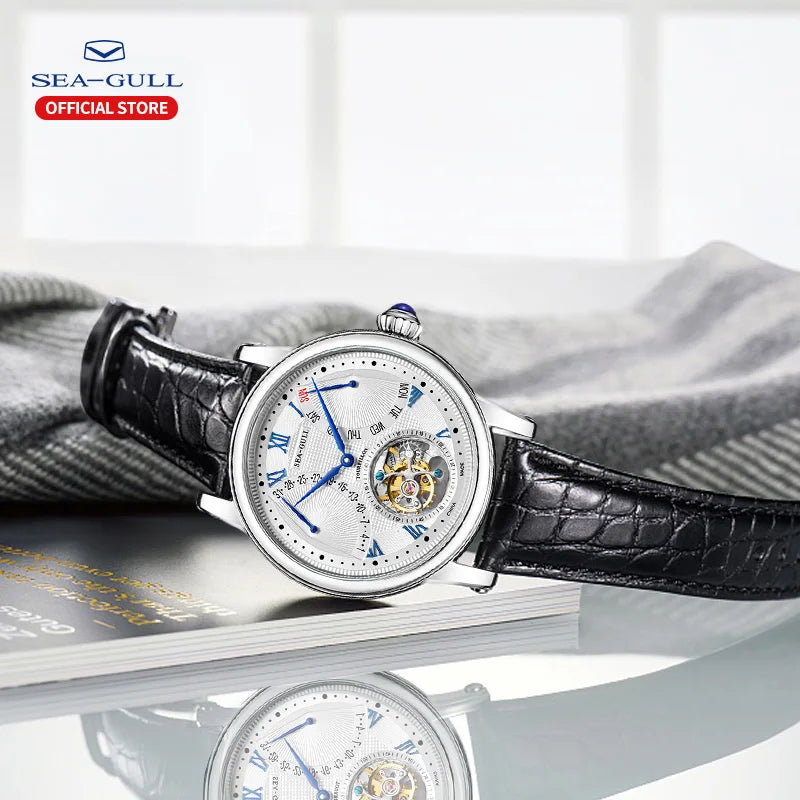 Męski zegarek automatyczny Seagull z mechanizmem tourbillon, wielofunkcyjny, szafirowe szkło, kalendarz, luksusowy zegarek na rękę ST8004ZS