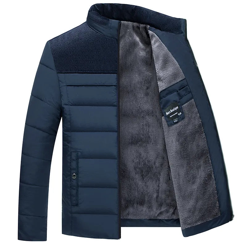 Parka acolchada de felpa con cuello alzado para hombre, chaqueta de invierno, abrigo tipo parker grueso y cálido con cremallera para hombre