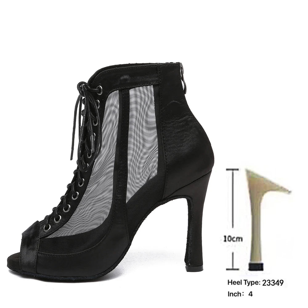 Botas de baile profesional LUOQIAO de satén con tacón medio para salón y ritmos latinos