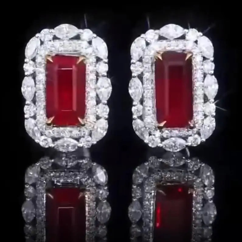 Pendientes de rubí sangre de pichón sin tratamiento térmico a buen precio, joyería con certificado AIGS, pendientes de botón de rubí sangre de pichón de 2.54ct sin tratamiento térmico
