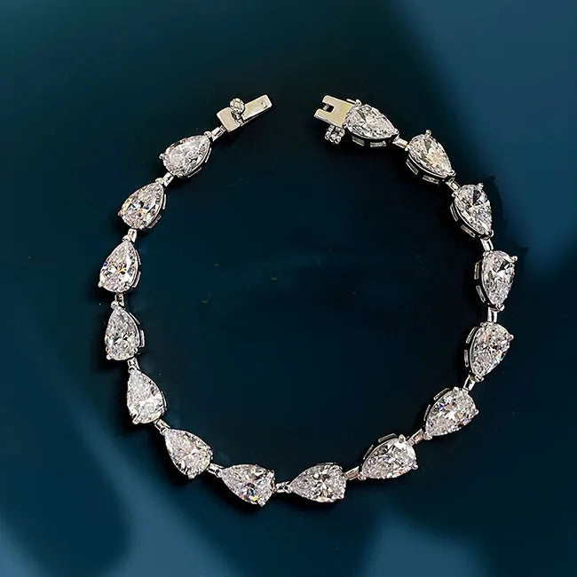 925 Sterling Silver Cubic Zirconia Pear Cut Tennis Bracelet for Women