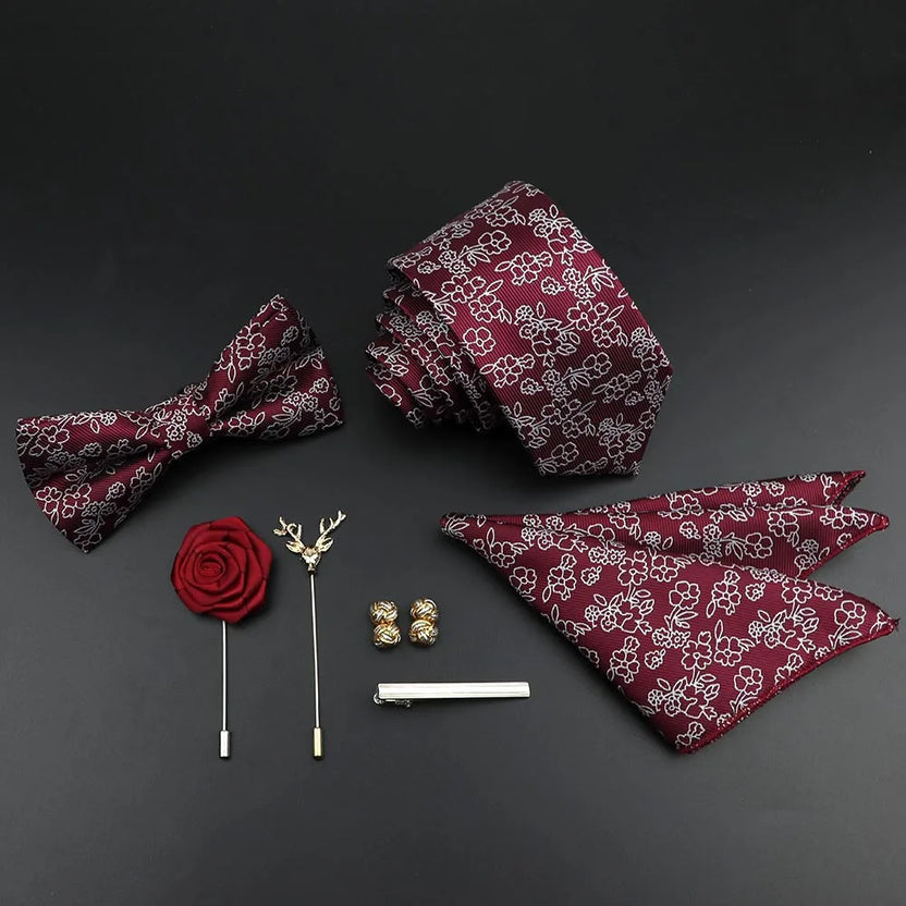 Juego de corbata y pajarita de seda de color sólido para hombre, tejido jacquard de poliéster, estilo vintage rojo azul para novio, negocios, bodas y fiestas