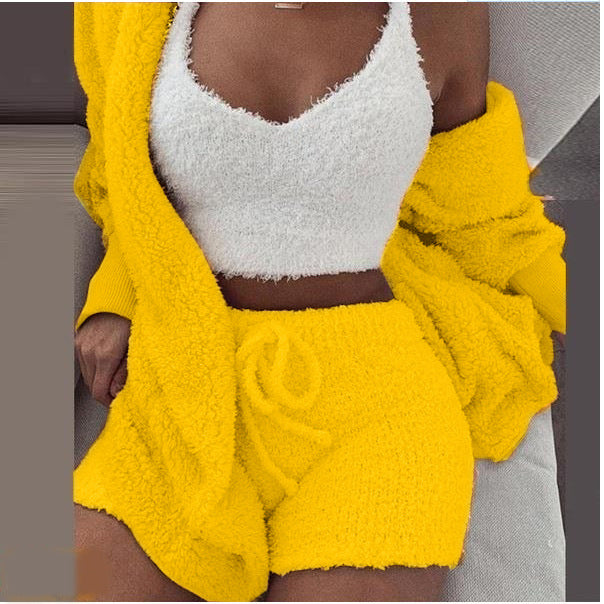 Knit Sleepwear Pajamas for Women's Lingerie 3 Piece Set