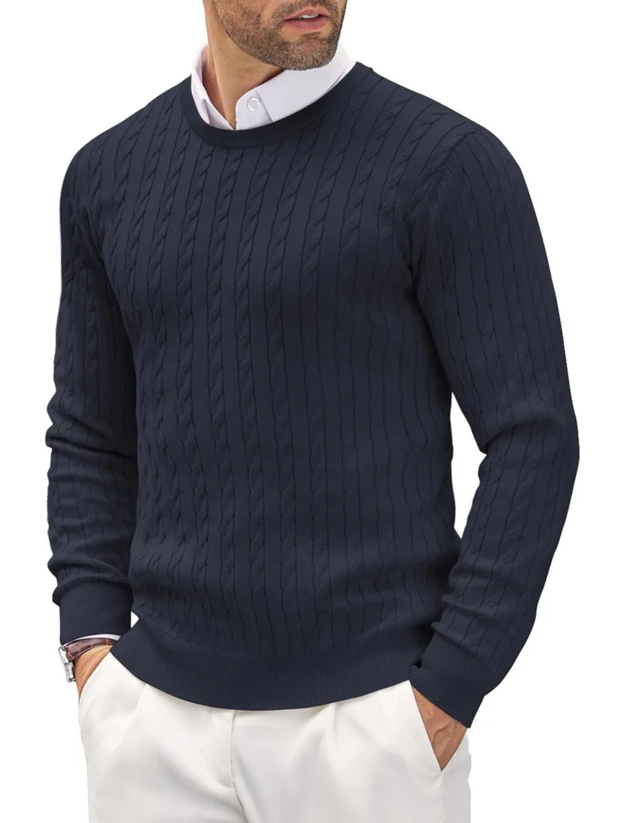 Wholesale High Quality Cotton Solid Color Knitting Sweater Twist Slim Pullover Men's Crewneck Thick Spring Casual Knit Sweaters