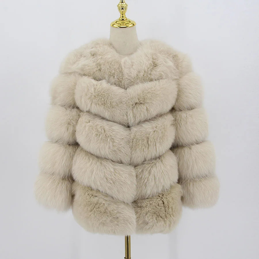 Pink Java QC8066  High Quality Women  Real Fox Fur Coat Wihter Warm Thick Fox Fur Jacket Genuine Fur  Short Coat Long Sleeves