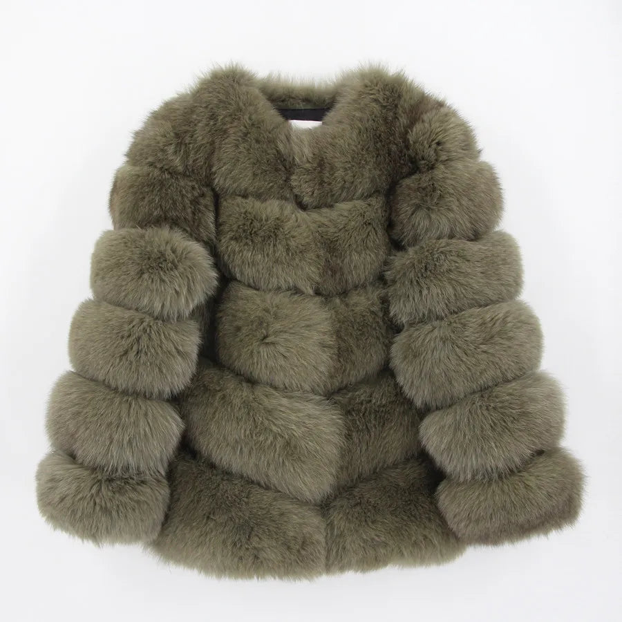 Pink Java QC8066  High Quality Women  Real Fox Fur Coat Wihter Warm Thick Fox Fur Jacket Genuine Fur  Short Coat Long Sleeves